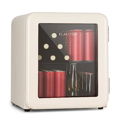 Image of KLARSTEIN 48L Beer Fridge, Glass Mini Fridge for Bedrooms, Quiet Small Wine Cooler, Indoor/Outdoor Home Bar Storage Beverages, Soft Drinks, Low Noise, Removable Shelves, 0 10C