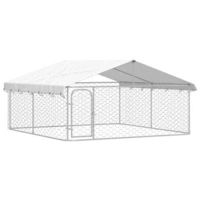 Image of vidaXL Outdoor Dog Kennel with Roof, Spacious Steel House Secure Entry, Suitable for Exercise and Play