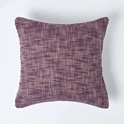 Image of HOMESCAPES Mauve Dark Purple 24 x Inch Nirvana Pure Slub Cotton Cushion Cover Coordinating with Matching Throws and Bedspreads