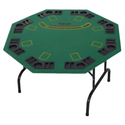 Image of HOMCOM 8 Player Folding Games Poker Table with Chip Cup Holder Steel Base Felt Top Octagon Blackjack Casino Green