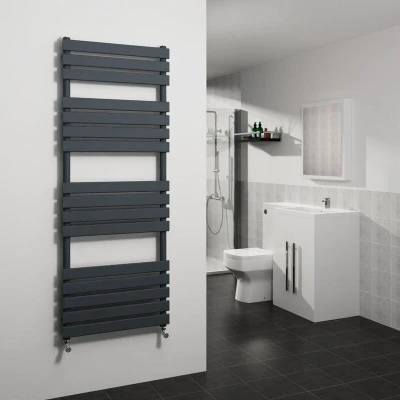 Image of Warmehaus Flat Panel Heated Towel Rail Radiator Ladder Rad Anthracite 1600 x 600mm Grey Central Heating Warmer for Bathroom Kitchen
