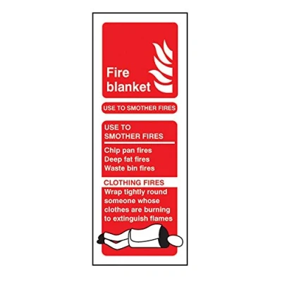 Image of Fire Blanket ID Sign Portrait Self Adhesive Vinyl 200mm x 75mm FireShield