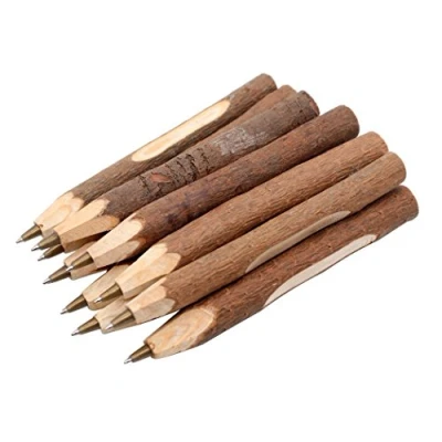 Image of Hillento Handmade Wooden Ballpoint Pen, Vintage Creative Original Ecological Wood School Supplies, 10PCS, Short Style
