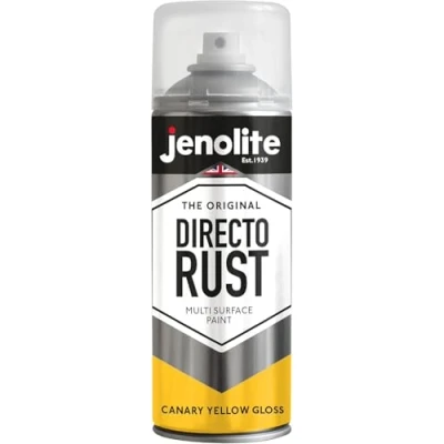 Image of JENOLITE Directorust Gloss Spray Paint CANARY YELLOW 400ml Direct To Rust For Metal Multi Surface Wood, Metal, Plastic, Ceramic RAL 1018