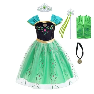 Image of Lito Angels Girls Kids Princess Coronation Costume with Accessories Fancy Dress Up Birthday Party Age 3 4 Years, Green