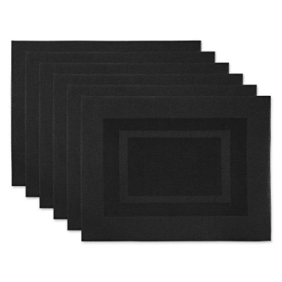Image of DII Woven Indoor Outdoor, Polyvinyl Chloride, Black, Placemat Set, 13x17.25