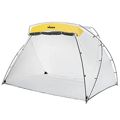 Image of Wagner Spraytech C900038.M Large Spray Shelter with Built In Floor &amp; Screen, Portable Paint Booth for DIY Painting, Hobby Tool Painting Station, Tent, White, Yellow