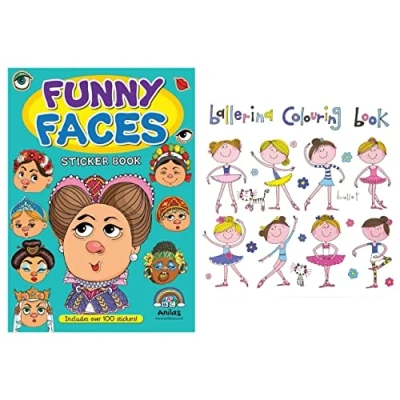 Image of Anilas Set of 2 Books: Funny Faces Sticker Book by &amp; Ballerina Colouring Rachel Ellen Designs. Ideal for Children Aged 3 8