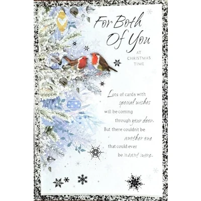 Image of For Both Of You At Christmas Time Card. Picture Robins On Tree. 23x15cm (9x6 Inches)