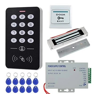 Image of HFeng Cheap Access Control System Kit Set RFID Keypad Controller + 180KG/350lbs Electric Magnetic Lock Power Supply 10pcs Keychains Cards for Door Entry