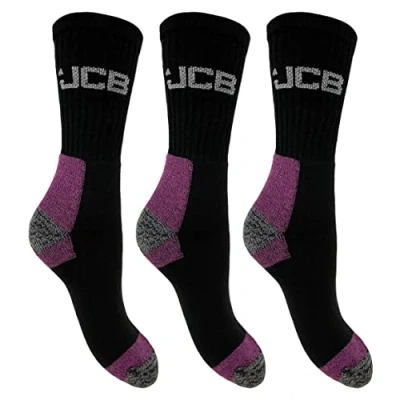 Image of JCB Ladies Workwear Apparel Socks Black &amp; Purple 3 Pack UK 4 8 EUR 37 43 Work Boot (3 Pair Pack)