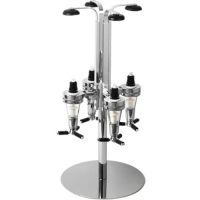 Image of bar@drinkstuff Rotary 4 Bottle Stand Rotating Drinks Dispenser, Optics Dispenser for Spirits