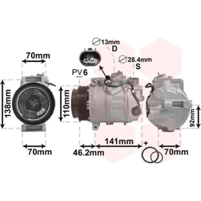 Image of 0002301911, 0002306511, 0002308011, 0002308111, 0002308511 AC Compressor VAN WEZEL *** IR PLUS 3000K091 7SEU17C 12V PAG 46 R134a with accessories