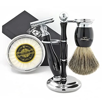 Image of Double Edge Safety Razor Classic Shaving kit with Badger Brush, soap Bowl and Stand for Razors Men