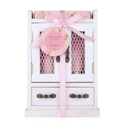 Image of accentra Gift Set Women A Moment for You Beauty with Bubble Bath, Body Lotion &amp; Bath Salt in Decorative Wooden Cabinet Wellness and Girls Birthday Valentine&#039;s Day