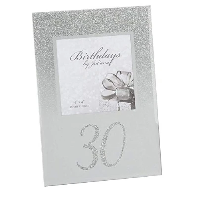 Image of Widdle Celebrations Silver Glitter &amp; Mirror 4&#039;x4&#039; Photo Frame with Number 30th Birthday 8499
