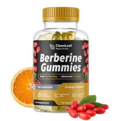 Image of Berberine Gummies Food Supplement Orange Flavour with Ceylon Cinnamon, HCL, Turmeric Extract Supports Metabolic Health Vegan Friendly Non GMO 60