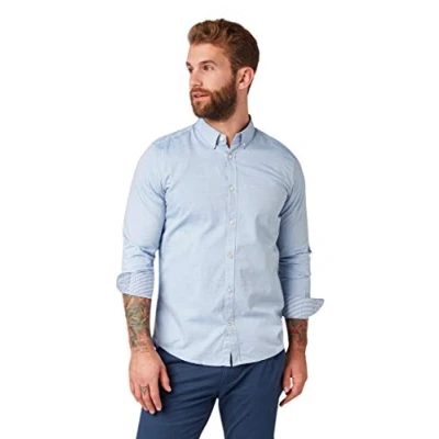 Image of TOM TAILOR Men&#039;s Slim Fit Cotton Shirt 1008320, 15837 Light Blue Oxford, 3XL