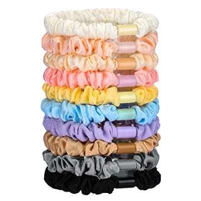 Image of JessLab Scrunchy Hair Ties, 10 Pcs Silk Satin Ties Ponytail Holders Gentle Elastic No Damage Scrunchies Bands Stretchy Accessories for Girls Women Ladies, Color Assorted, Tulle