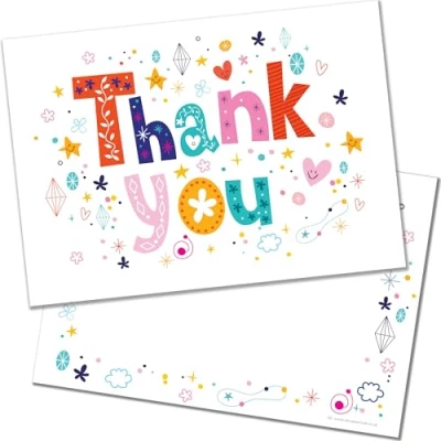 Image of Olivia Samuel 20 x Thank You Cards from Funky Text A6 Postcard Style Includes Envelopes