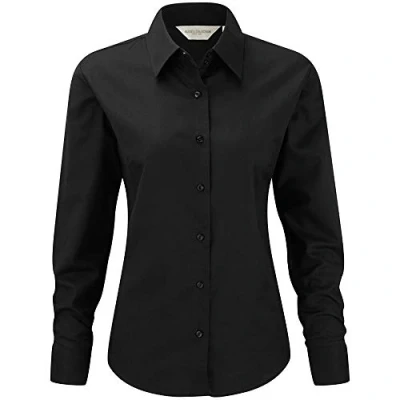 Image of Russell Collection Ladies/Womens Long Sleeve Easy Care Oxford Shirt (S) (Black)