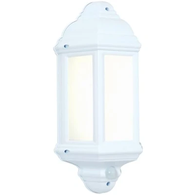 Image of White Traditional Style 7W Outdoor Motion Sensor PIR Security IP44 Cool 4500K LED Classic Wall Light Half Lantern