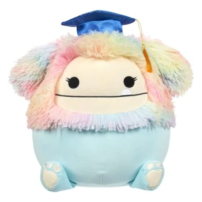 Image of Squishmallows Original 12 Inch Zozo Blue Bigfoot with Rainbow Mane and Graduation Cap Official Jazwares Plush