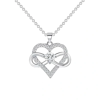 Image of KONFEN Pendant Necklaces for Women, Silver Rhinestone Necklace Love Heart Infinity Pendant, Forever Eternity Ladies Y Her Girls Wife Girlfriend Anniversary Birthday Christmas