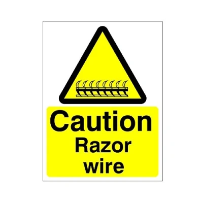 Image of Pack of 2 x Caution Razor Wire Signs 150mm 200mm Rigid Plastic