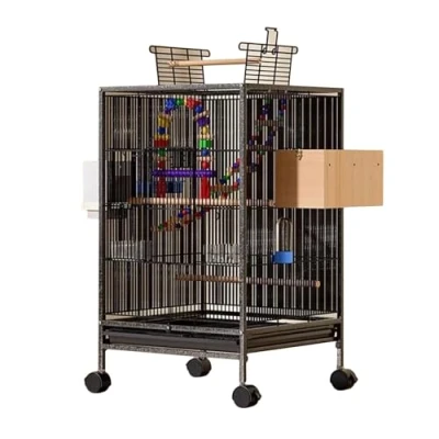 Image of RTTZBOZ Bird Cage with Play Top and Stand, Cages for Parakeets, Indoor Cage, Large Parrots Conures Lovebird Cockatiel Parakeets(Black)