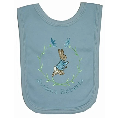 Image of Boy&#039;s Personalised Little Rabbit Bib. (Blue)