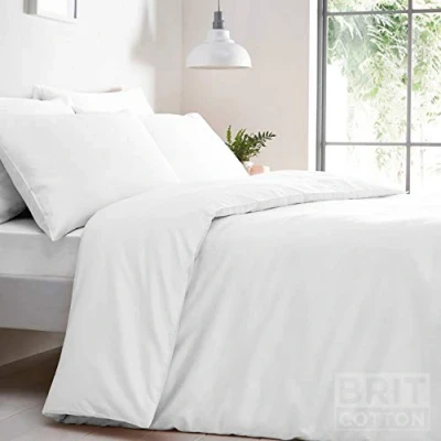 Image of NON IRON Luxury Parcale Plain Dyed Duvet Cover &amp; 2 Pillow Cases Bed Set (White, Double)