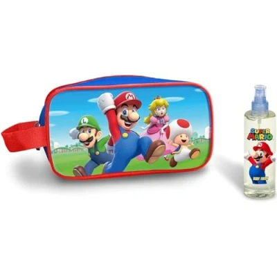 Image of Super Mario Travel Toiletry Bag with Body Spray (100ml) for Kids Water Resistant Wash Dopp Kit Camping, Trips, and Home Perfect Christmas or Birthday Gift Young Adventurers