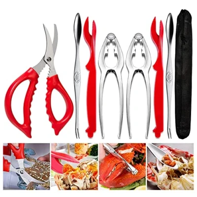 Image of Crab Leg Crackers and tools lobster Picks Set Shellfish Claw Cracker Stainless Steel Seafood &amp; Forks for eating