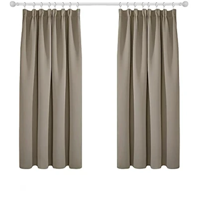 Image of Deconovo Solid Curtains Thermal Insulated Tape Top Blackout for Boys Room 66 x 54 Taupe One Pair