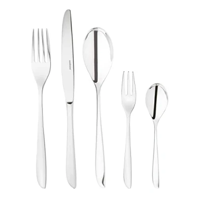 Image of Sambonet Leaf 52163 G6 18/10 Stainless Steel Crockery Set for 6 Peoples, 30 Pieces: Forks, Spoons, Knives, Teaspoons, Dessert Dishwasher Safe, Grey