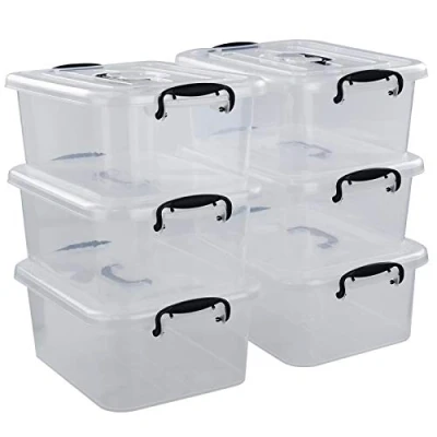 Image of Bringer 6 Pack 8 L Clear Plastic Storage Boxes, Latch Boxes