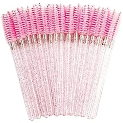 Image of 50 PCS Disposable Eyelash Brushes Mascara Wands Eye Lash Eyebrow Applicator/Castor Oil Applicator Cosmetic Makeup Brush Tool Kits (Pink/Clear Glitter)