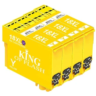 Image of KING OF FLASH Replacement for Epson 18 18XL Yellow Ink Cartridges Compatible Expression Home XP 425 422 415 412 325 322 315 312 225 215 212 405 (4 Yellow)