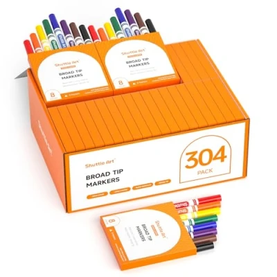 Image of Shuttle Art 304 Pack Washable Felt Tip Colouring Pens for Kids, 8 Colours Children, Broad Line Markers Chunky Pen School Pack, Classroom Supplies
