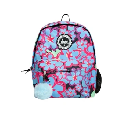 Image of hype BAGS Blue Flowers Badge Polyester Unisex Backpacks in Multi Coloured Size: One Size
