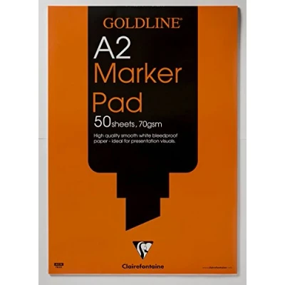 Image of Clairefontaine Ref GPB1A2Z Goldline Bleed Proof Marker Pad (Contains 50 Sheets) A2 (594 x 420mm) in Size, 70gsm Smooth Paper, FSC Certified, Glue Bound Top