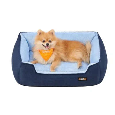 Image of Feandrea Dog Bed, Linen Look Pet Sofa Bed with Raised Edges, Non Slip Bottom, Removable Washable Cover, M, for Small Dogs, 70 x 55 21 cm, Pale Blue PGW010Q01