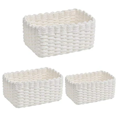Image of DODUOS 3Pcs Woven Storage Baskets, 3 Sizes Recycled Paper Rope Organizer, White Basket Braided Multipurpose Organiser Box for Cupboard Drawer Closet Shelf Dresser