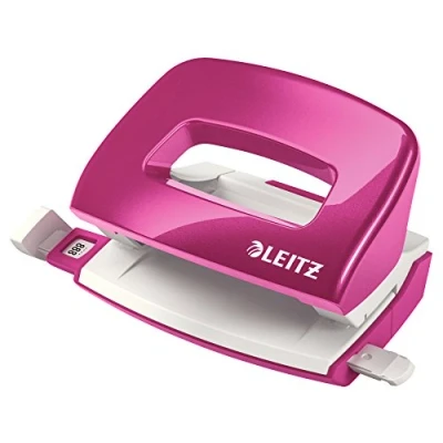 Image of Leitz Mini Hole Punch, 10 Sheets, Guide Bar with Format Markings, Metal, WOW Range, 50601023 Metallic Pink