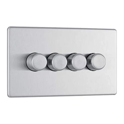 Image of BG Electrical Intelligent Quadruple Wall Dimmer Switch, 2 Way, Screwless Front Plate, Premium Flatplate Brushed Steel, 200W, FBS84