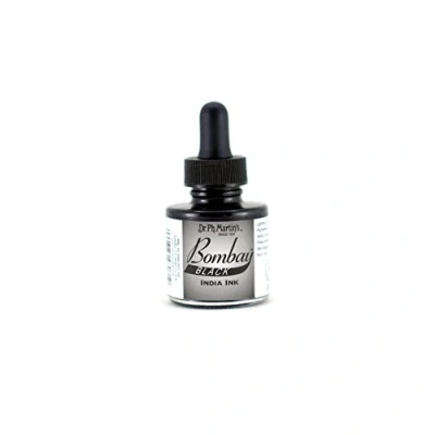 Image of Bombay India Ink, 1.0 oz, Black (7BY) Highly Pigmented, Lightfast, Permanent, Waterproof for Brush, Drawing Pen or Airbrushes