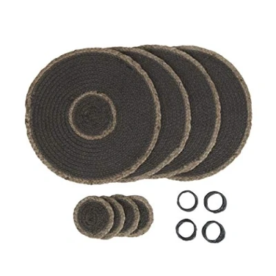 Image of Penguin Home 12 Piece Grey Jute Dining Set Handcrafted Placemats, Coasters &amp; Napkin Rings Perfect for Christmas, Thanksgiving, New Year Celebrations 32 cm (13)