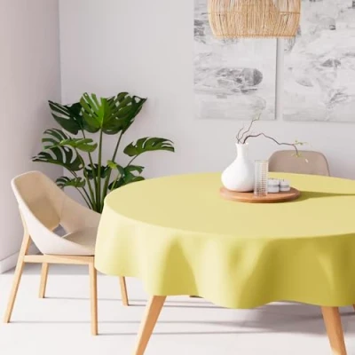 Image of Soleil d&#039;ocre, Nappe Anti t ¢ Ches Round 180 cm Alix Green Lemon