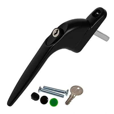 Image of Black Yale UPVC Window Handle Inline Double Glazing Universal Key Locking Espag 40mm Spindle